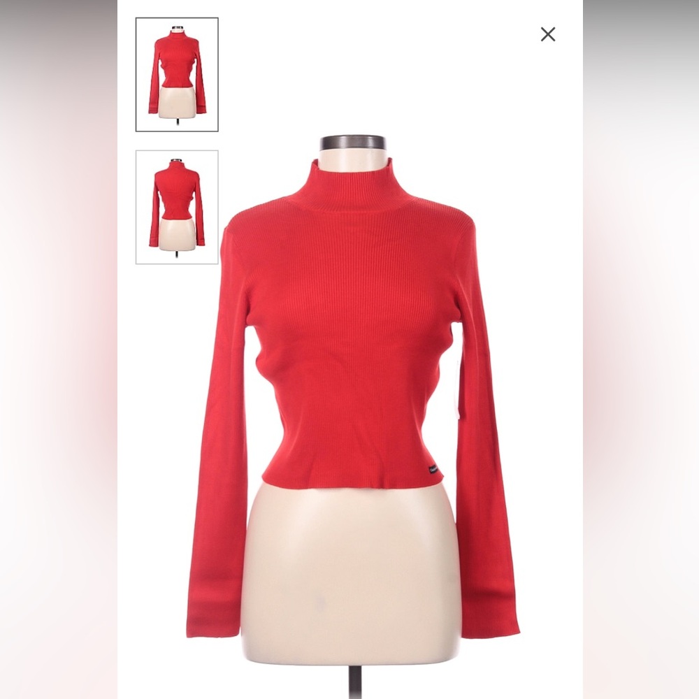 NWOT CALVIN KLEIN JEANS Red Crop Ribbed Mock Turtleneck Size M ❤️